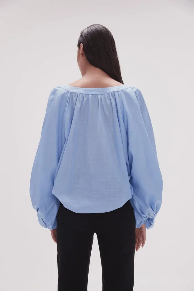 Women Violet Knot Sleeve Blouse Light Sky Blue Aje Tops