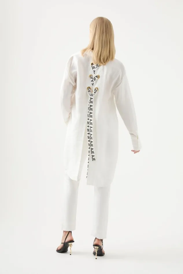 Women Virtuous LaceUp Longline Shirt Ivoryblack Aje Tops