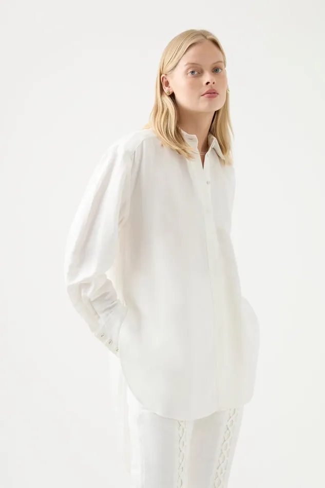 Women Virtuous LaceUp Longline Shirt Ivoryblack Aje Tops