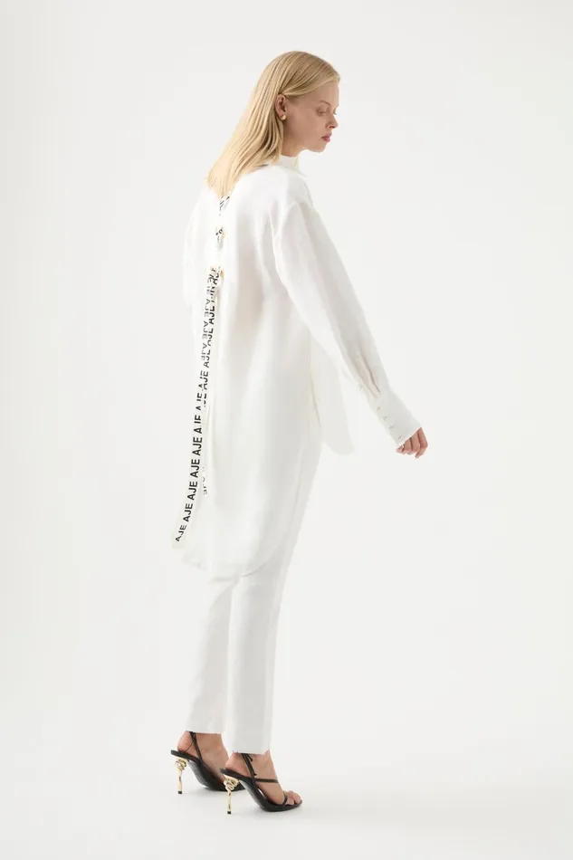Women Virtuous LaceUp Longline Shirt Ivoryblack Aje Tops