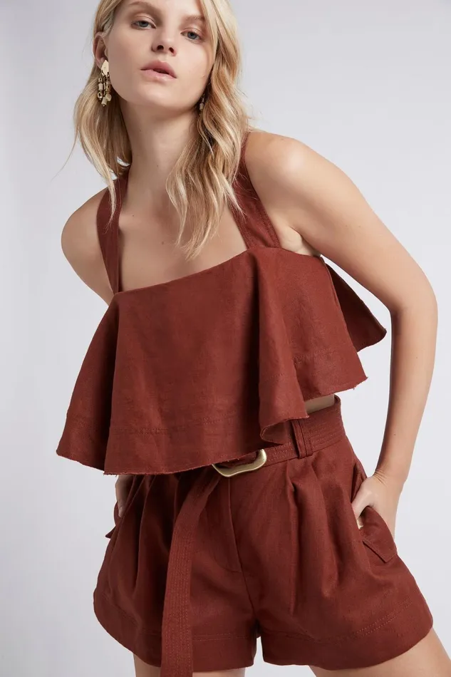Women Vista Halter Tier Top Russet Brown Aje Tops
