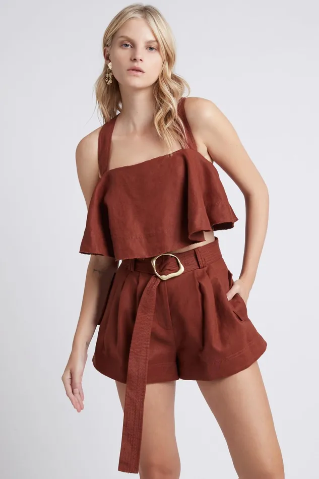 Women Vista Halter Tier Top Russet Brown Aje Tops