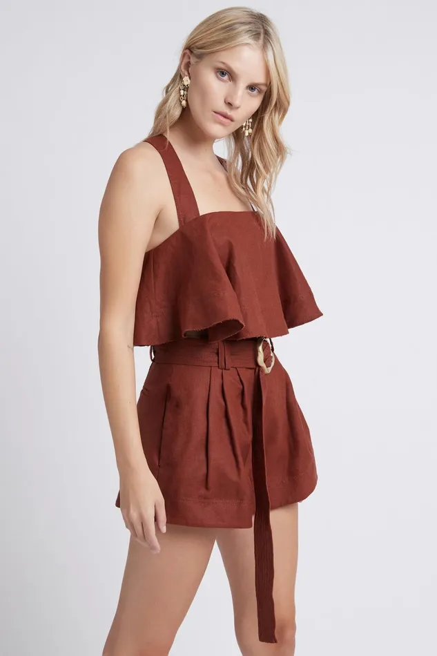 Women Vista Halter Tier Top Russet Brown Aje Tops