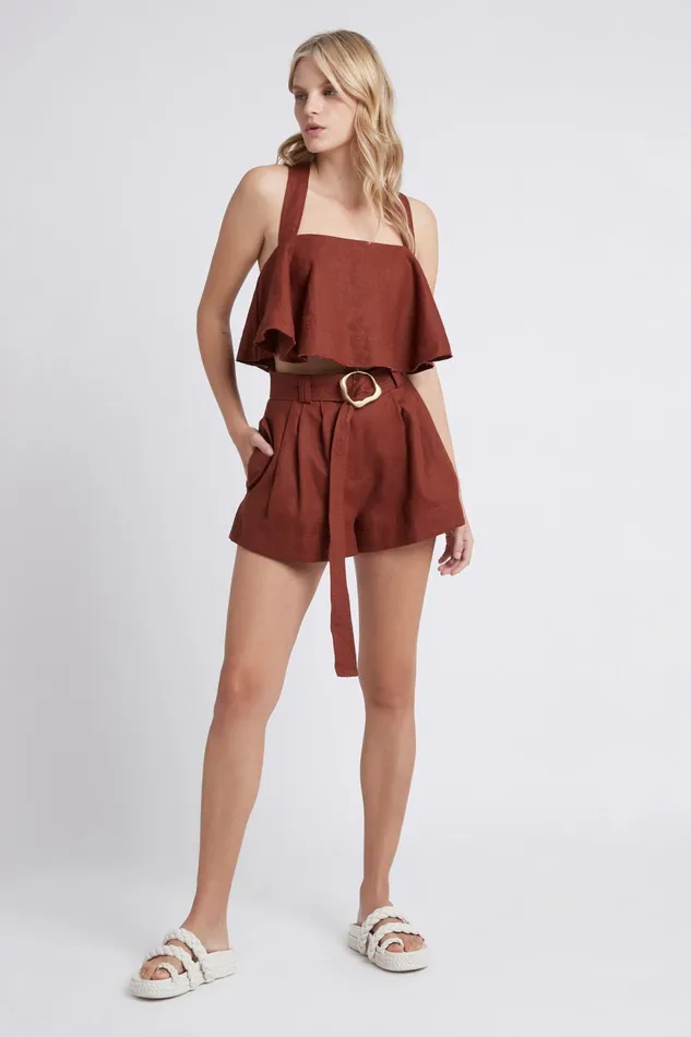 Women Vista Halter Tier Top Russet Brown Aje Tops