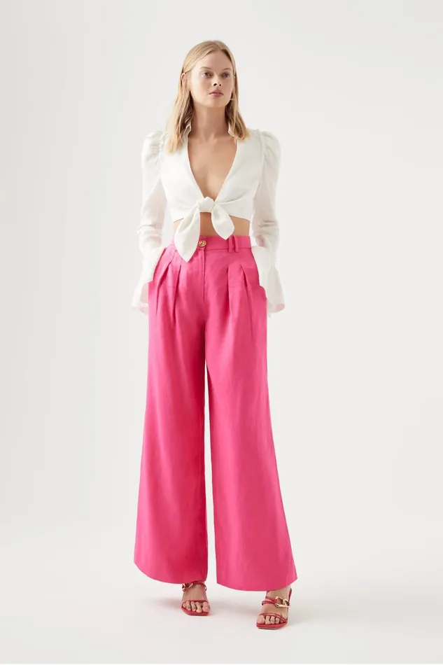 Women Vista High Waist Wide Leg Pant Berry Pink Aje Pants