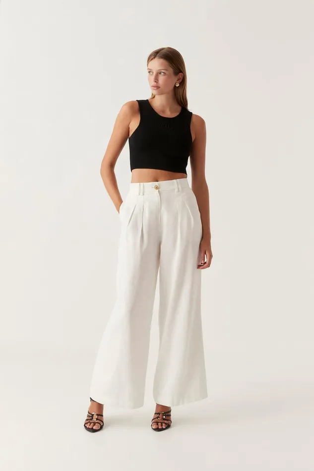 Women Vista High Waist Wide Leg Pant Ivory Aje Pants