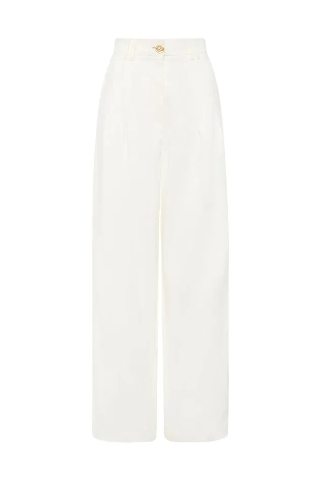 Women Vista High Waist Wide Leg Pant Ivory Aje Pants