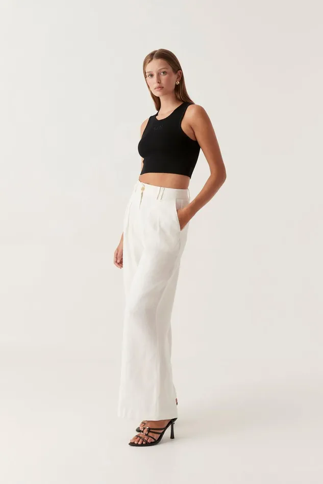Women Vista High Waist Wide Leg Pant Ivory Aje Pants
