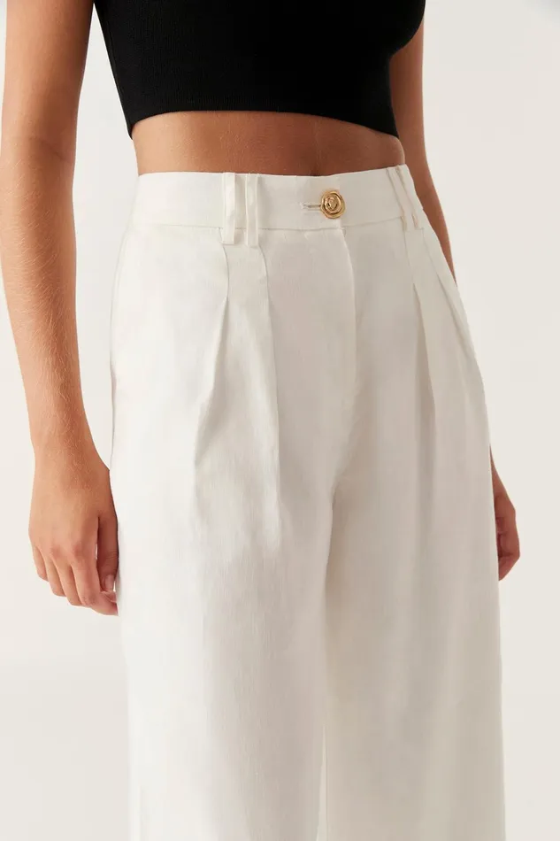Women Vista High Waist Wide Leg Pant Ivory Aje Pants