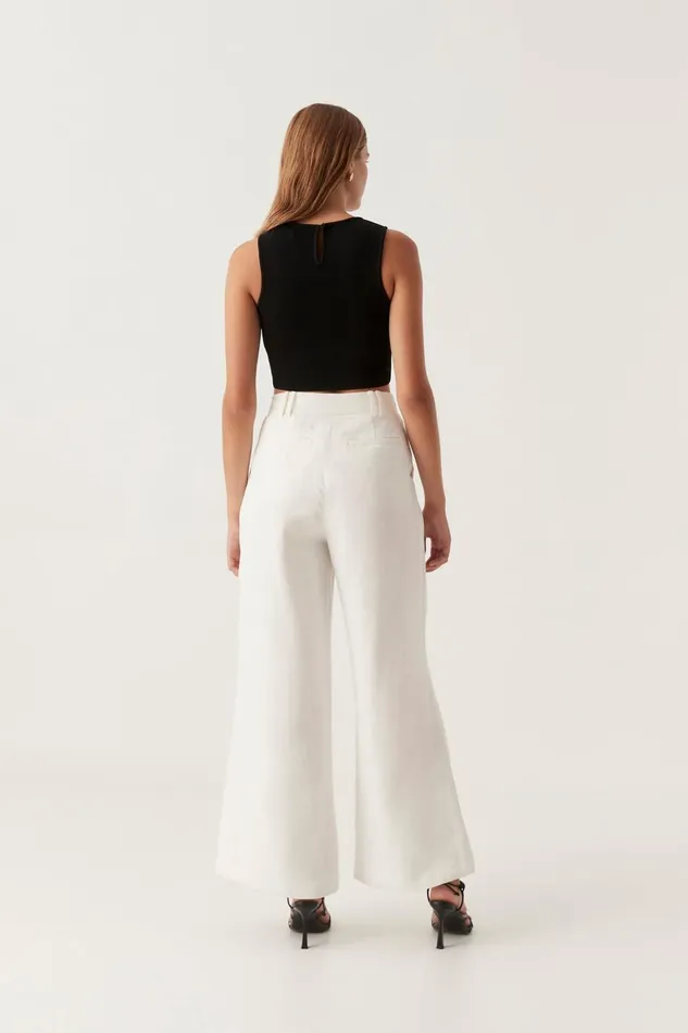 Women Vista High Waist Wide Leg Pant Ivory Aje Pants