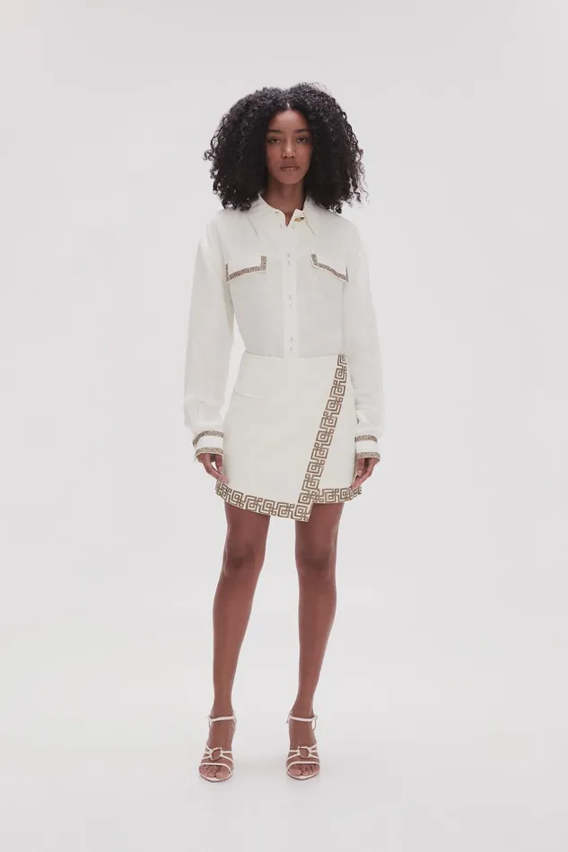 Women Voyager Embroidered Mini Skirt Ivorydesert Khaki Aje Skirts