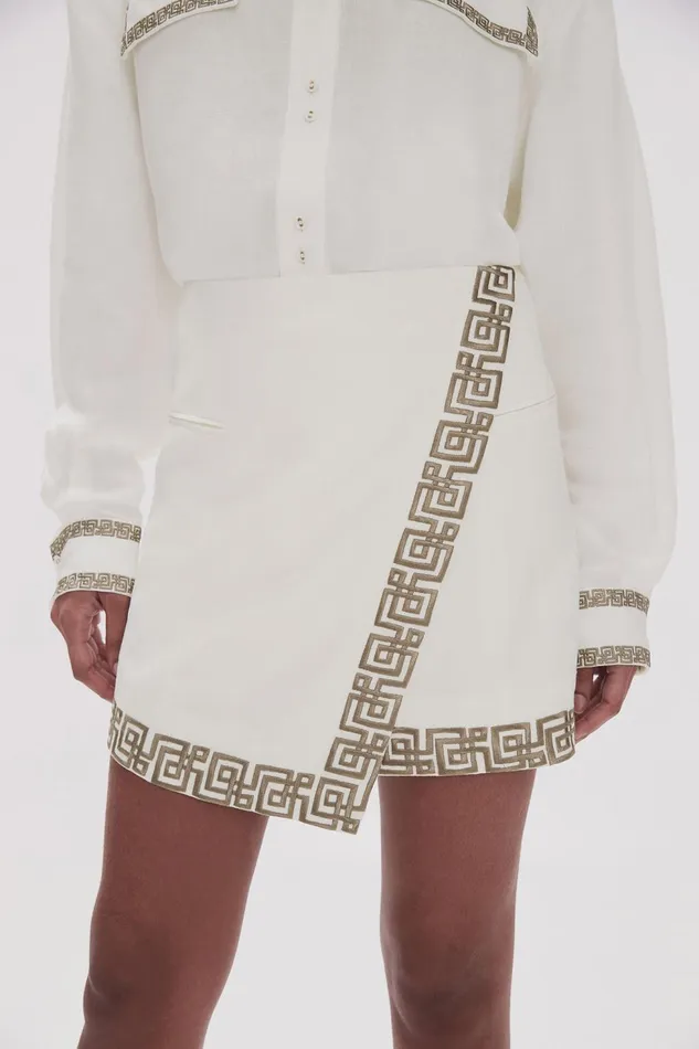 Women Voyager Embroidered Mini Skirt Ivorydesert Khaki Aje Skirts