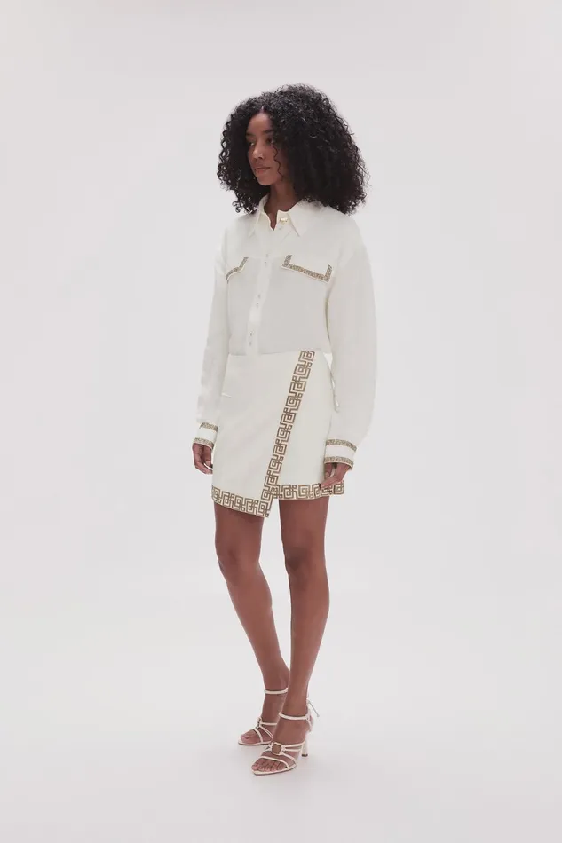 Women Voyager Embroidered Mini Skirt Ivorydesert Khaki Aje Skirts