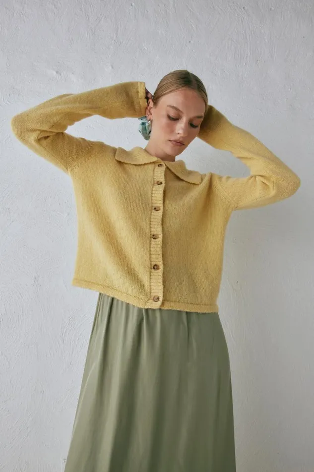 Women VRG GRL JumpersSweaters Avery Knit Cardigan Lemon Women VRG GRL JumpersSweaters Avery Knit Cardigan Lemon