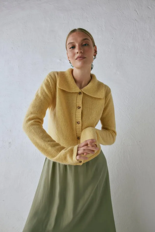 Women VRG GRL JumpersSweaters Avery Knit Cardigan Lemon Women VRG GRL JumpersSweaters Avery Knit Cardigan Lemon