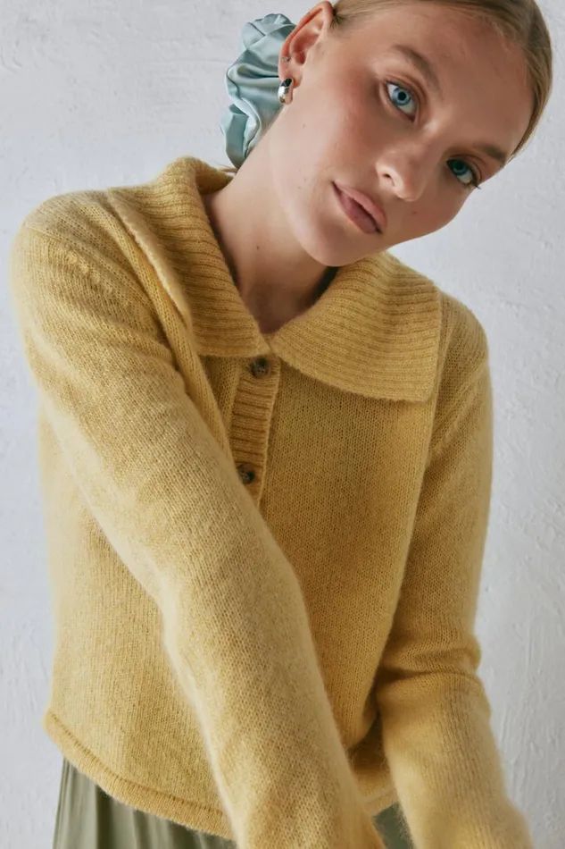 Women VRG GRL JumpersSweaters Avery Knit Cardigan Lemon Women VRG GRL JumpersSweaters Avery Knit Cardigan Lemon