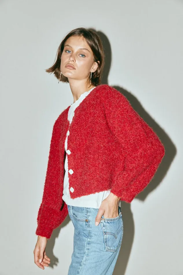 Women VRG GRL JumpersSweaters Elsie Knit Cardigan Chilli Women VRG GRL JumpersSweaters Elsie Knit Cardigan Chilli