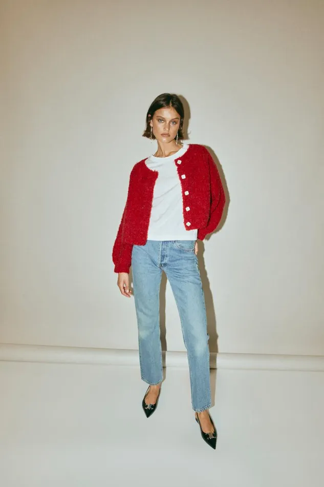 Women VRG GRL JumpersSweaters Elsie Knit Cardigan Chilli Women VRG GRL JumpersSweaters Elsie Knit Cardigan Chilli