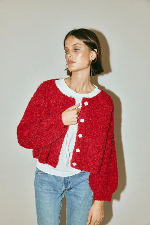 Women VRG GRL JumpersSweaters Elsie Knit Cardigan Chilli Women VRG GRL JumpersSweaters Elsie Knit Cardigan Chilli