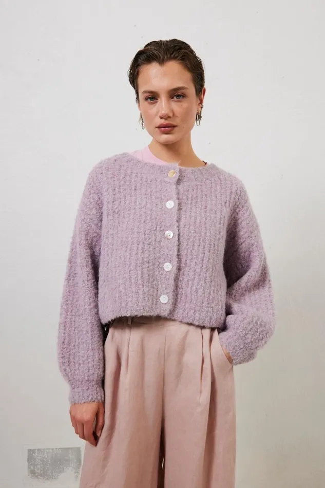 Women VRG GRL JumpersSweaters Elsie Knit Cardigan Lilac Women VRG GRL JumpersSweaters Elsie Knit Cardigan Lilac