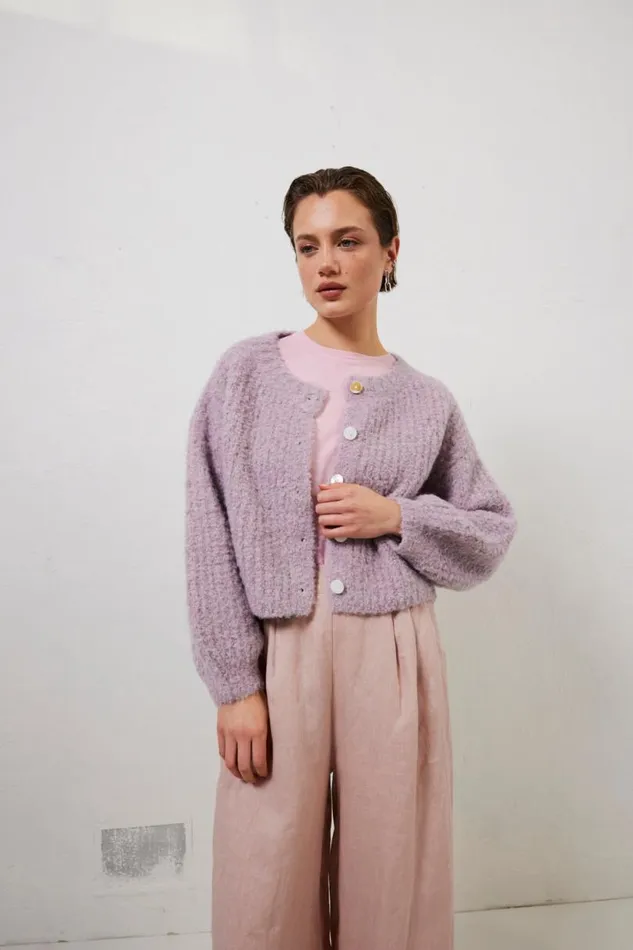 Women VRG GRL JumpersSweaters Elsie Knit Cardigan Lilac Women VRG GRL JumpersSweaters Elsie Knit Cardigan Lilac