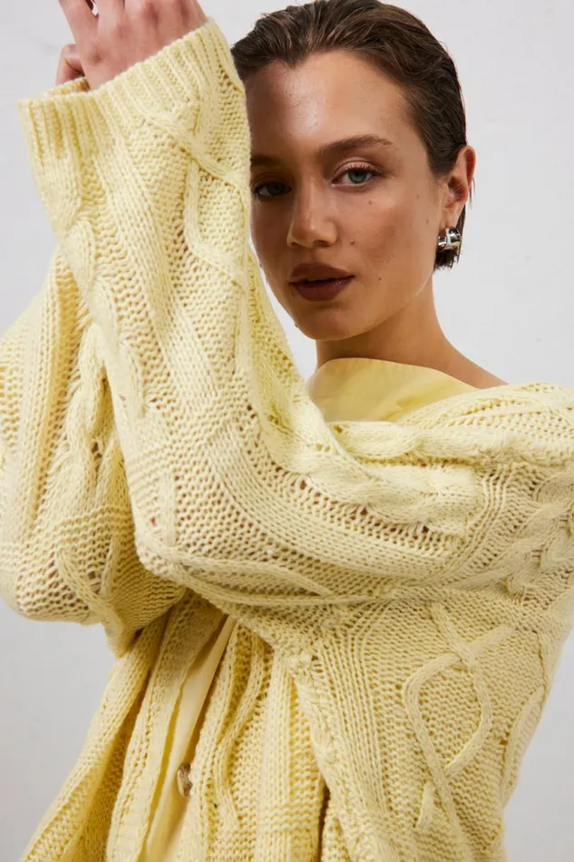 Women VRG GRL JumpersSweaters Lola Knit Cardigan Lemon Women VRG GRL JumpersSweaters Lola Knit Cardigan Lemon