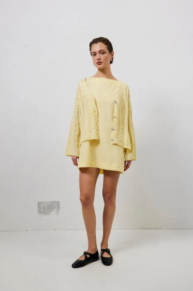 Women VRG GRL JumpersSweaters Lola Knit Cardigan Lemon Women VRG GRL JumpersSweaters Lola Knit Cardigan Lemon