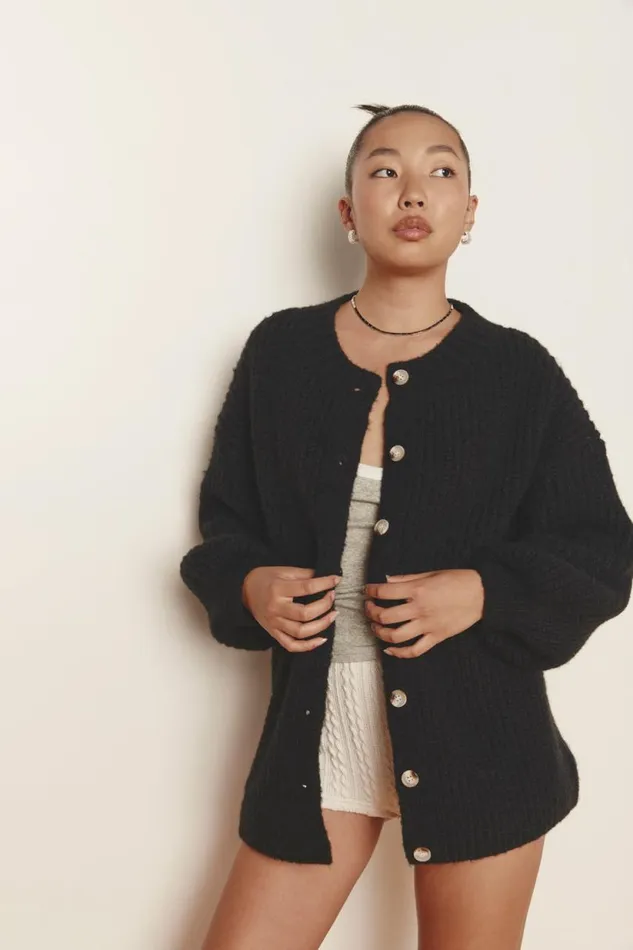 Women VRG GRL JumpersSweaters Penelope Knit Cardigan Black Women VRG GRL JumpersSweaters Penelope Knit Cardigan Black