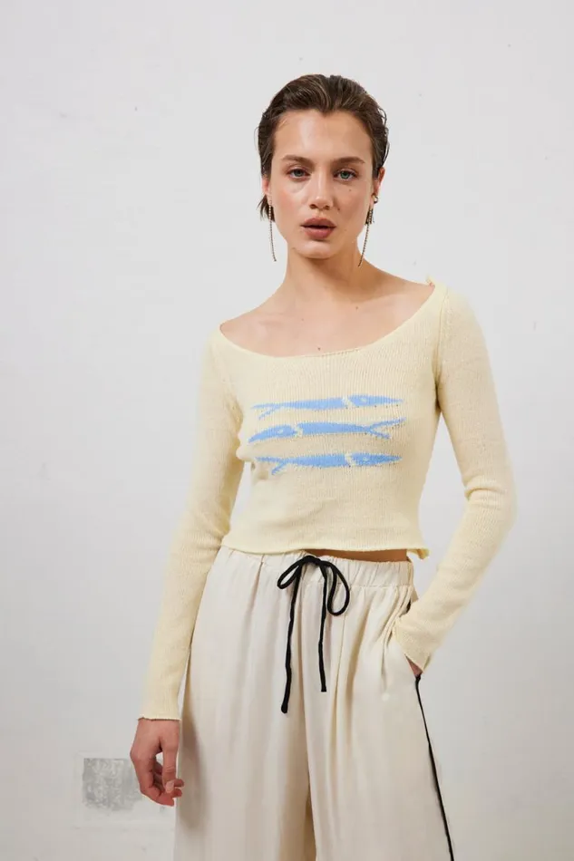 Women VRG GRL Long Sleeve Sardinia Knit Top Cream