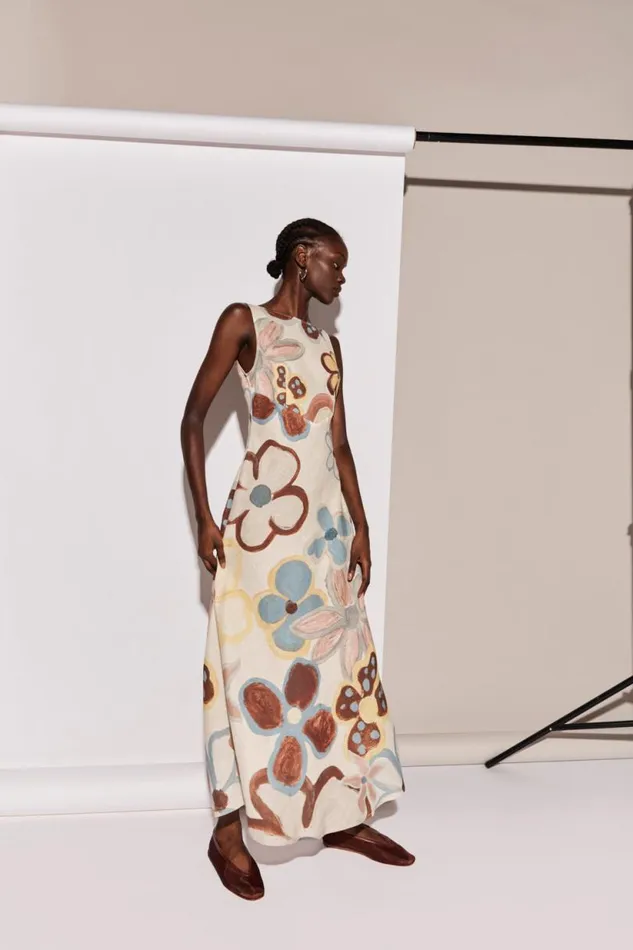 Women VRG GRL MidiMaxi Dresses Art Of Bloom Linen Bias Cut Maxi Dress Flower