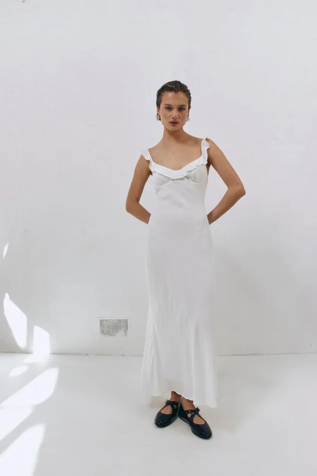 Women VRG GRL MidiMaxi Dresses Rosalia Bias Cut Midi Dress White Women VRG GRL MidiMaxi Dresses Rosalia Bias Cut Midi Dress White