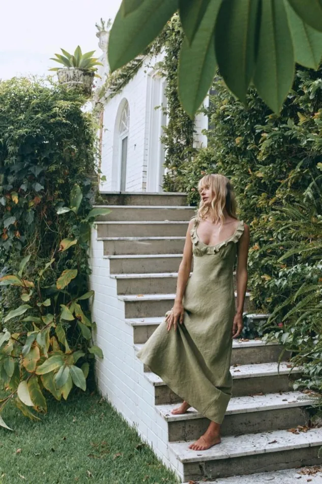 Women VRG GRL MidiMaxi Dresses Rosalia Linen Bias Cut Maxi Dress Olive