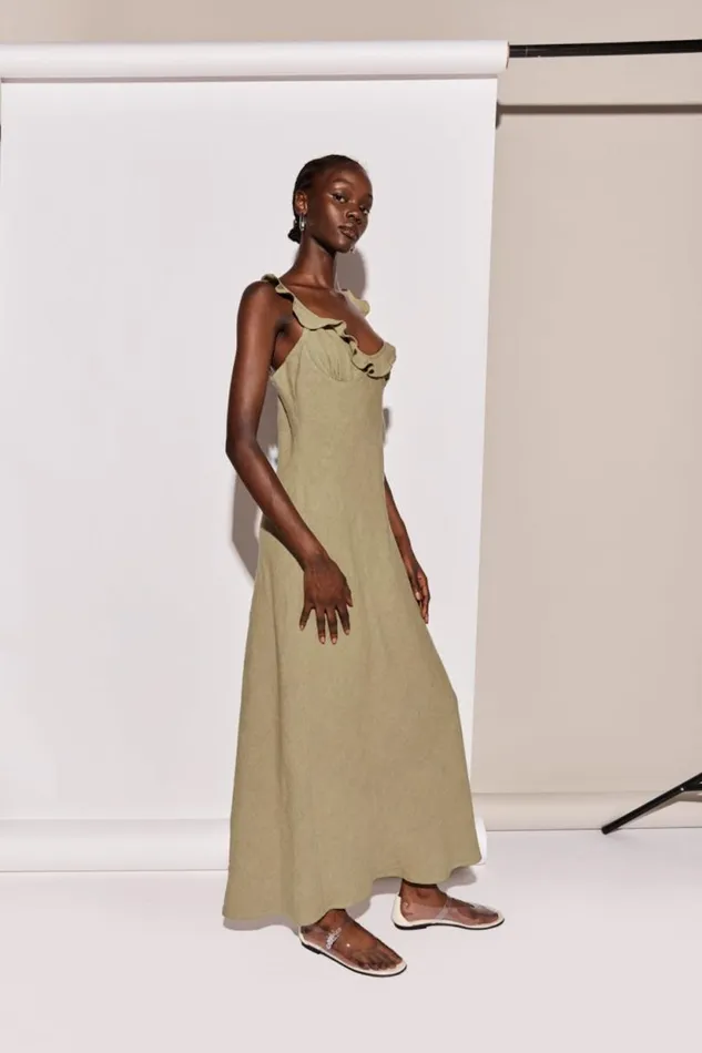Women VRG GRL MidiMaxi Dresses Rosalia Linen Bias Cut Maxi Dress Olive Women VRG GRL MidiMaxi Dresses Rosalia Linen Bias Cut Maxi Dress Olive