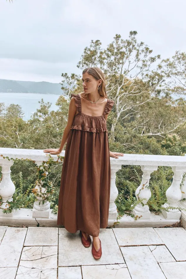 Women VRG GRL MidiMaxi Dresses Rossana Linen Maxi Dress Chocolate