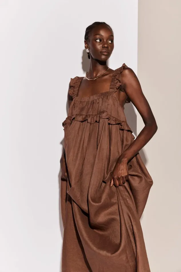 Women VRG GRL MidiMaxi Dresses Rossana Linen Maxi Dress Chocolate Women VRG GRL MidiMaxi Dresses Rossana Linen Maxi Dress Chocolate