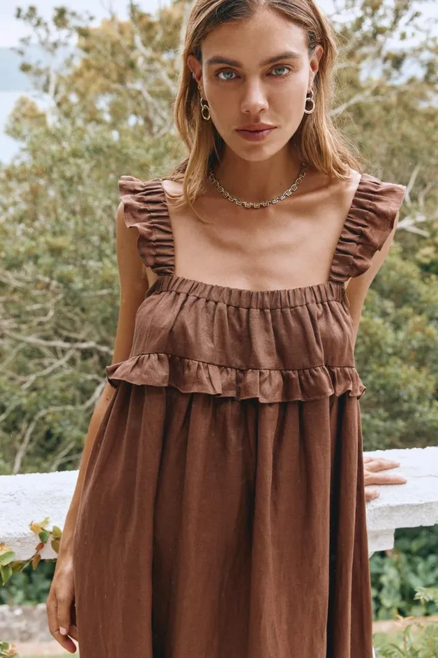 Women VRG GRL MidiMaxi Dresses Rossana Linen Maxi Dress Chocolate Women VRG GRL MidiMaxi Dresses Rossana Linen Maxi Dress Chocolate