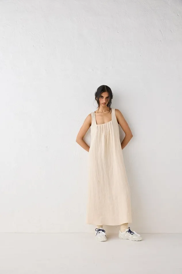 Women VRG GRL MidiMaxi Dresses San Paolo Smock Linen Midi Dress Natural
