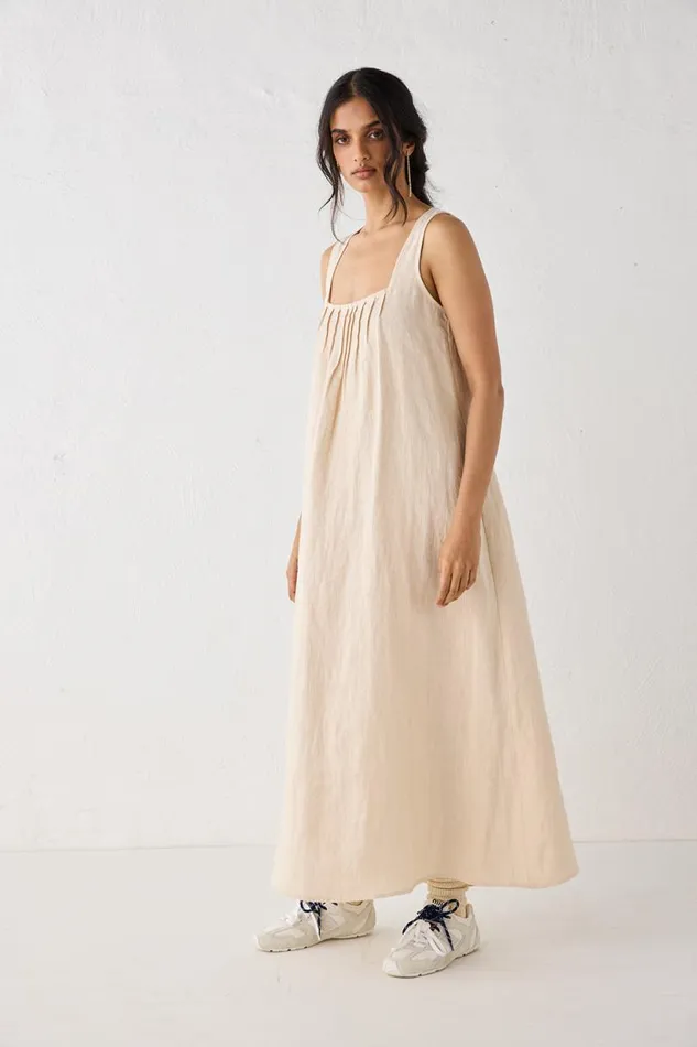 Women VRG GRL MidiMaxi Dresses San Paolo Smock Linen Midi Dress Natural Women VRG GRL MidiMaxi Dresses San Paolo Smock Linen Midi Dress Natural