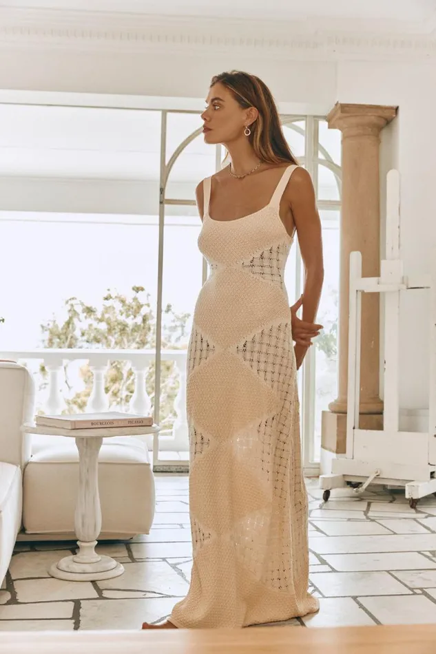 Women VRG GRL MidiMaxi Dresses Vinca Knit Maxi Dress Ecru