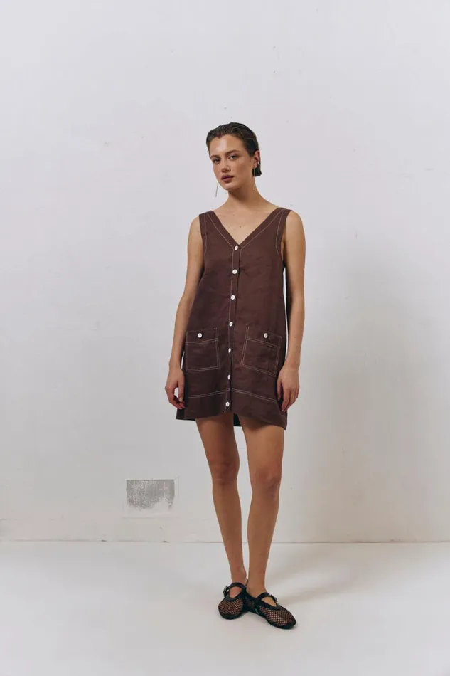Women VRG GRL Mini Dresses Alice Linen Mini Dress Brown