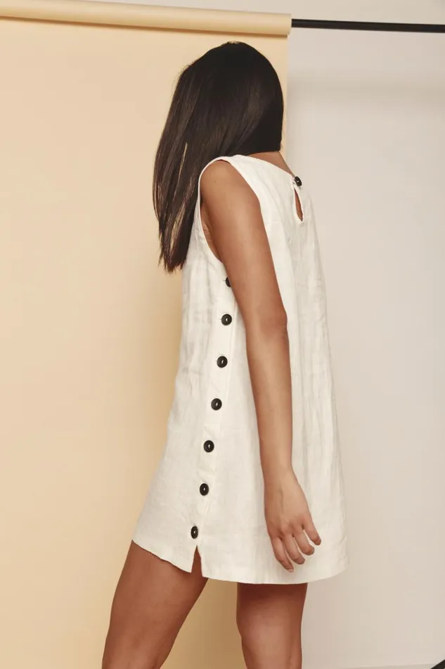 Women VRG GRL Mini Dresses Annabelle Linen Mini Dress White Women VRG GRL Mini Dresses Annabelle Linen Mini Dress White