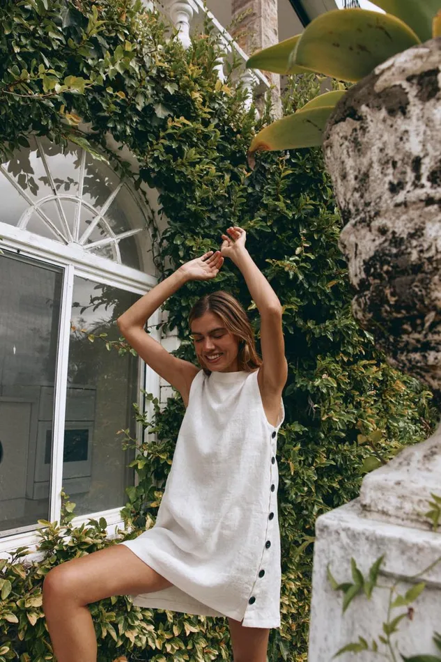 Women VRG GRL Mini Dresses Annabelle Linen Mini Dress White Women VRG GRL Mini Dresses Annabelle Linen Mini Dress White