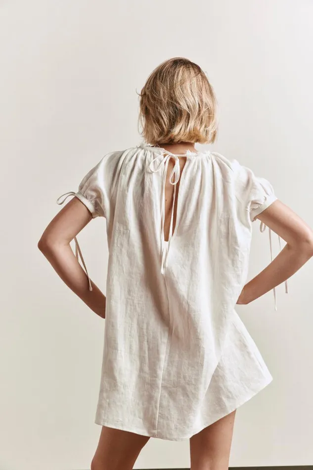 Women VRG GRL Mini Dresses Evelyn Linen Mini Dress White Women VRG GRL Mini Dresses Evelyn Linen Mini Dress White