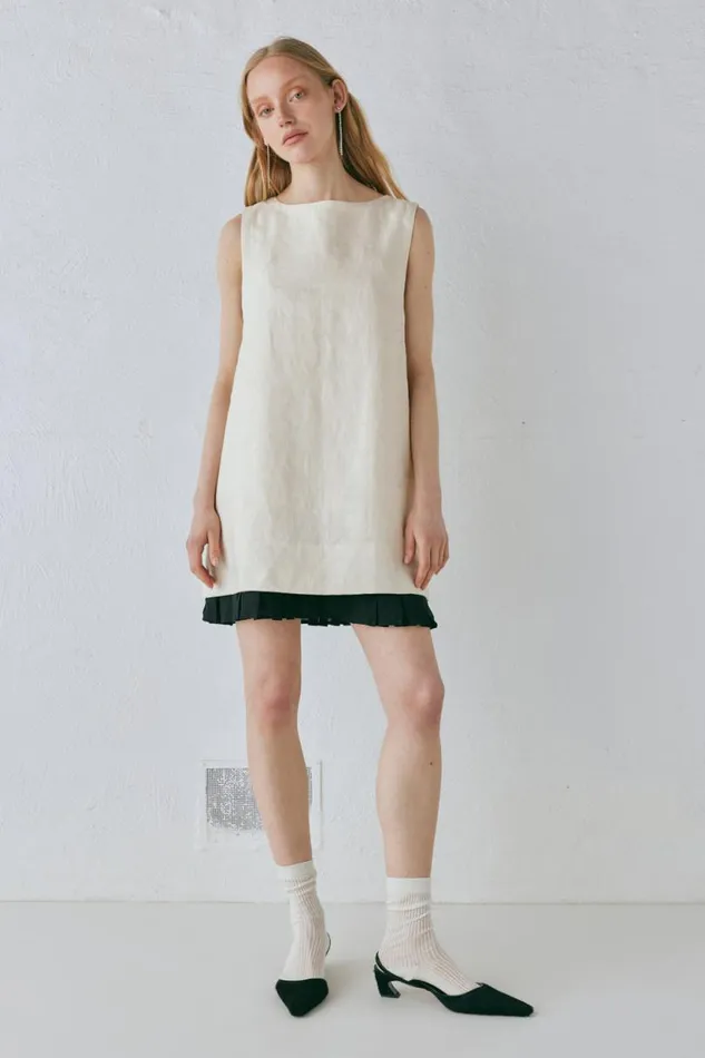 Women VRG GRL Mini Dresses Musa Linen Mini Dress Cream