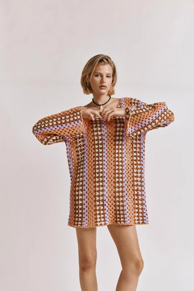 Women VRG GRL Mini Dresses Myra Crochet Mini Dress Apricot