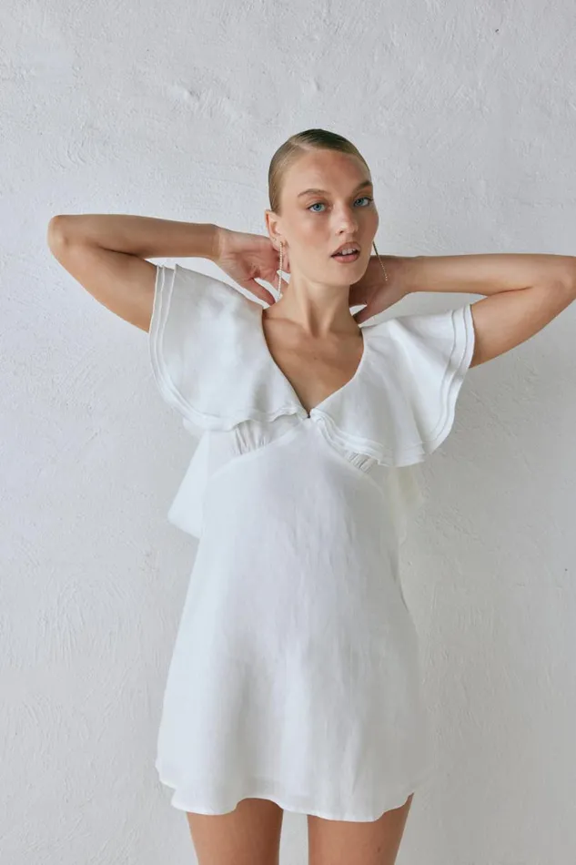 Women VRG GRL Mini Dresses Party Nights Linen Mini Dress White Women VRG GRL Mini Dresses Party Nights Linen Mini Dress White