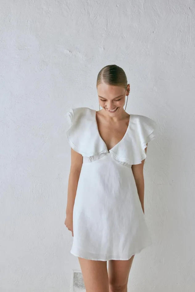 Women VRG GRL Mini Dresses Party Nights Linen Mini Dress White Women VRG GRL Mini Dresses Party Nights Linen Mini Dress White