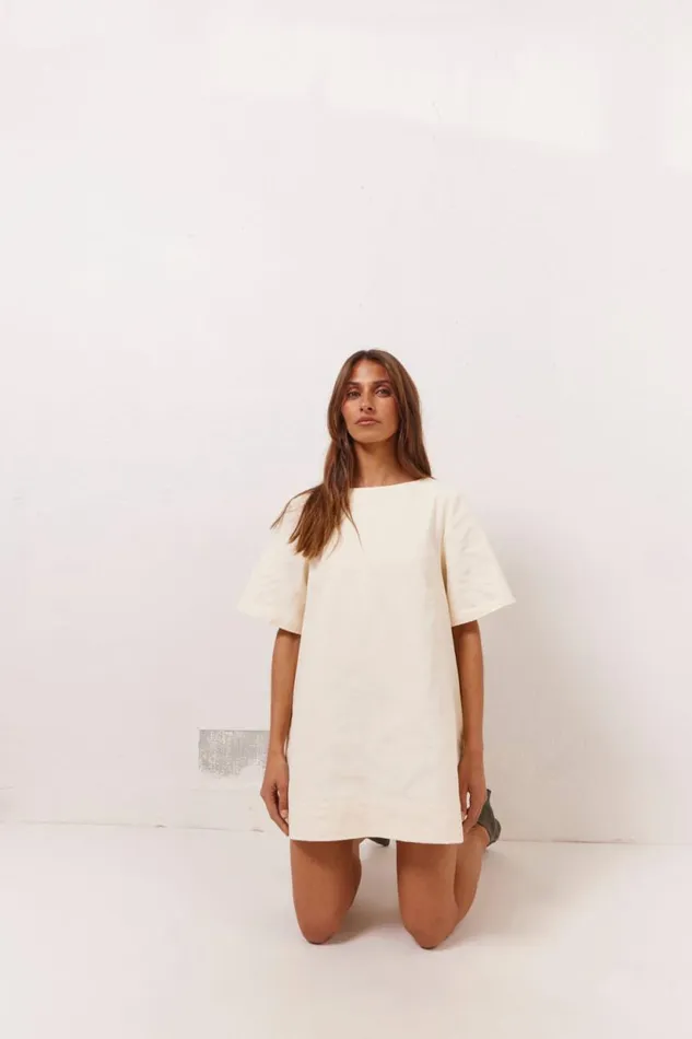 Women VRG GRL Mini Dresses Suki Denim Mini Dress Cream Women VRG GRL Mini Dresses Suki Denim Mini Dress Cream