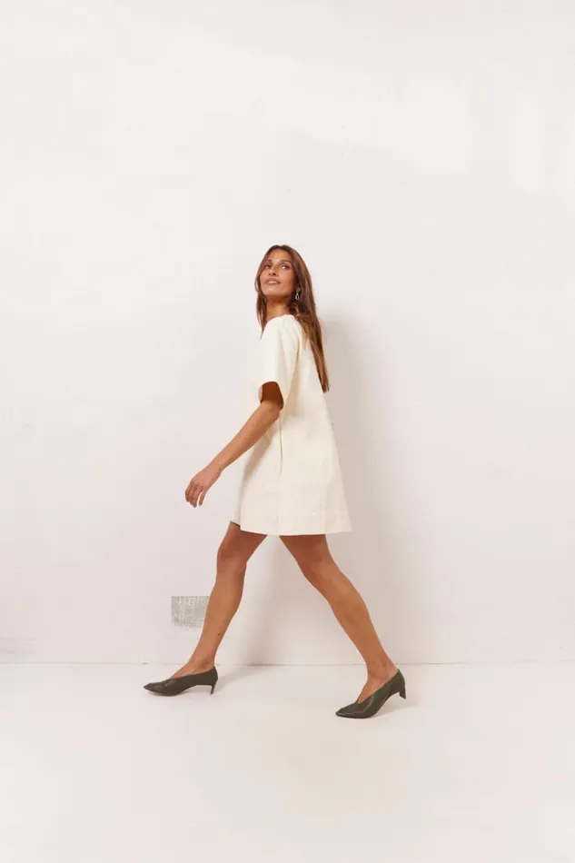 Women VRG GRL Mini Dresses Suki Denim Mini Dress Cream Women VRG GRL Mini Dresses Suki Denim Mini Dress Cream