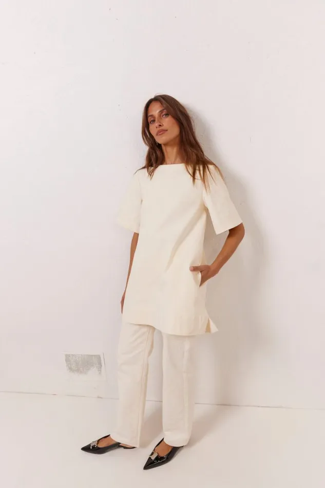 Women VRG GRL Mini Dresses Suki Denim Mini Dress Cream Women VRG GRL Mini Dresses Suki Denim Mini Dress Cream